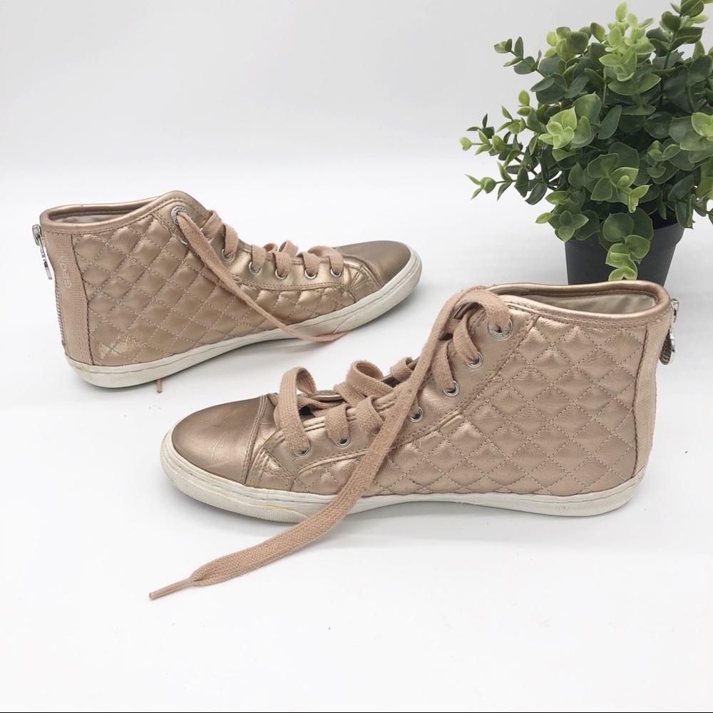 GEOX New Club Quilted High Top Sneakers Rose Gold - Picture 5 of 14